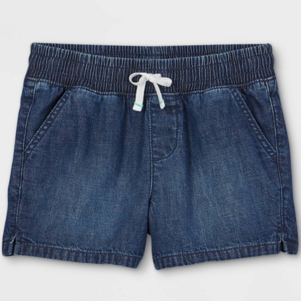 Cat & Jack Pull On Jean Shorts Girls Small S 6/6X w Elastic Drawstring Waist